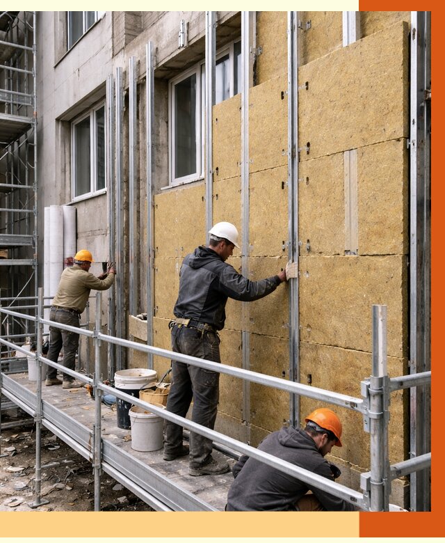 Утепление вентилируемого фасада в Беслане от 5671 руб/м2 — монтаж и утепление вентфасад | ТепломастерБсл
